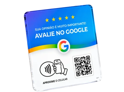 Plaquinha Wistag de avaliações no Google, com NFC e QR Code